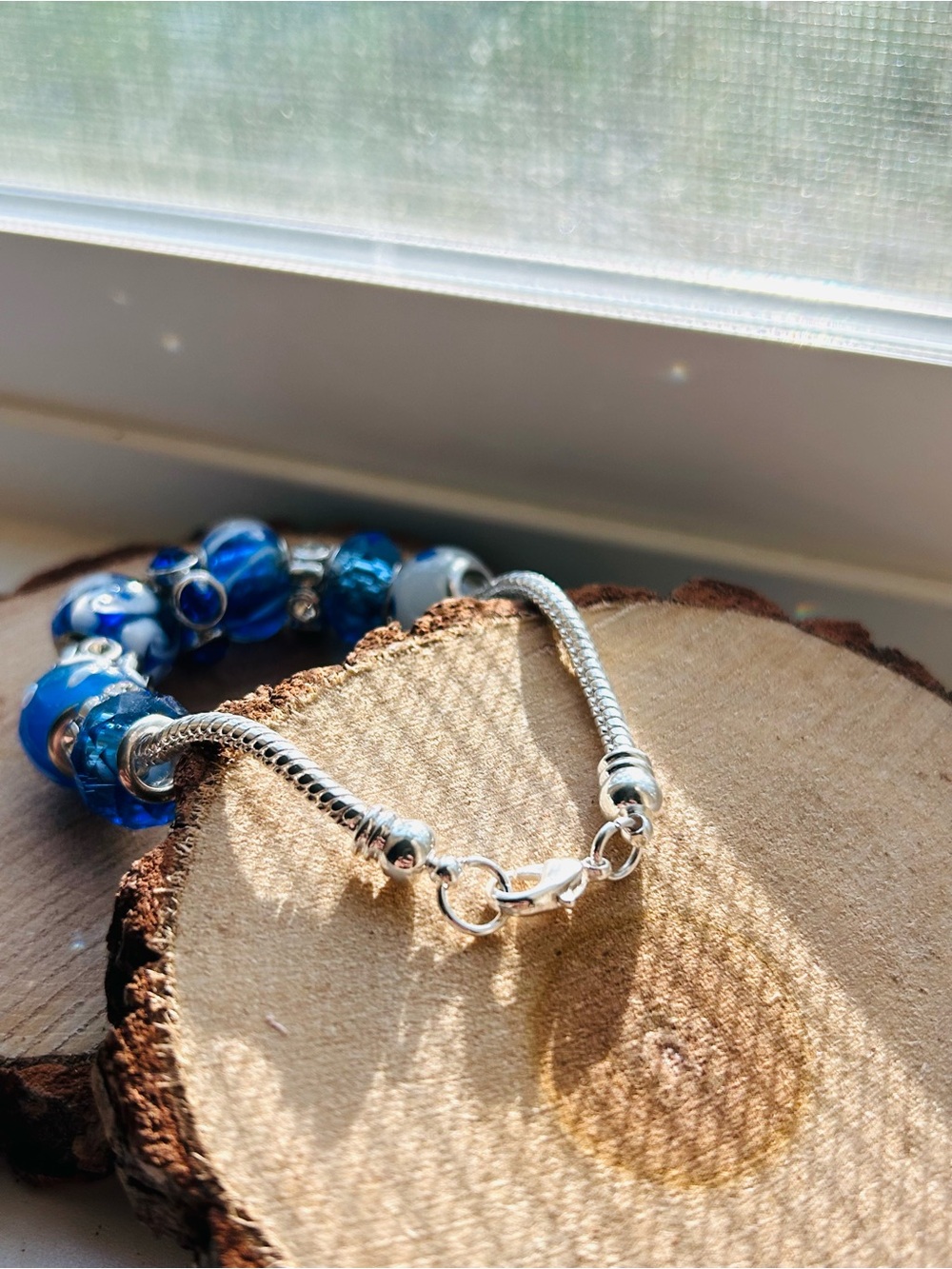 Blue & White Beaded Charm Bracelet | Glass Bead Bracelet | Coastal Jewelry - Picture 7 of 8